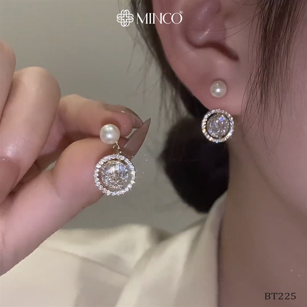 Bông Tai Nữ Minco Accessories Vòng Tròn Nạm Đá Hạt Ngọc Trai Nhân Tạo phụ kiện thời trang nữ đẹp BT225