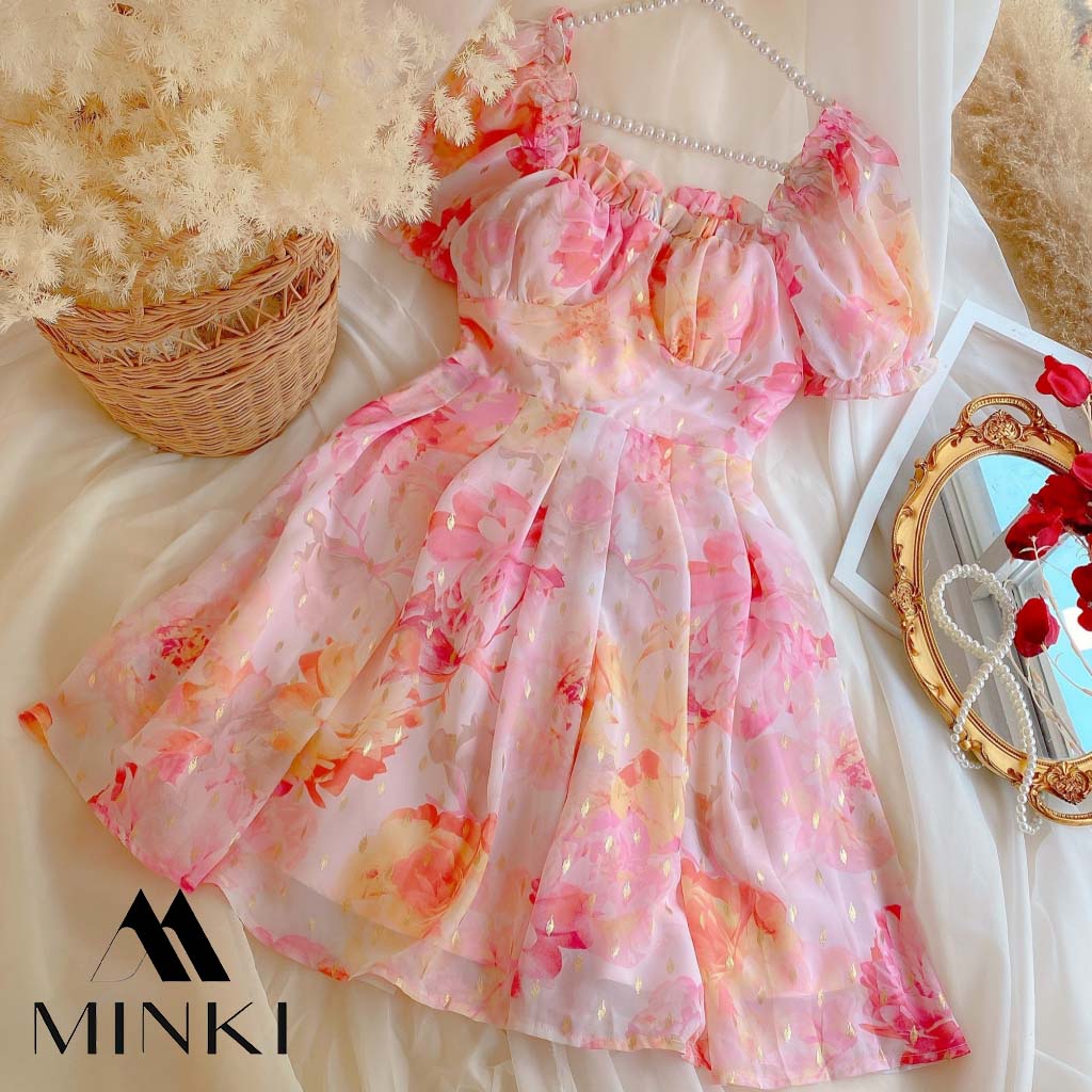 ĐẦM HOA HỒNG VOAN MÚT NGỰC - CHẤT LIỆU CAO CẤP - MÀU HỒNG BÁNH BÈO | BigBuy360 - bigbuy360.vn