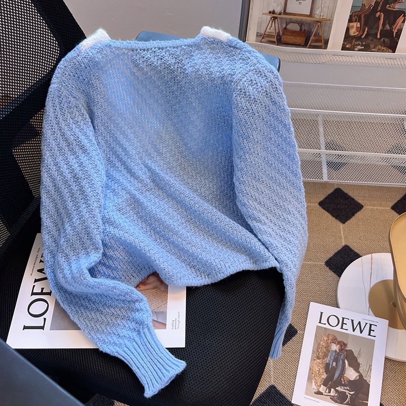 Áo Khoác Cardigan Dệt Kim Thêu Ba Chiều Màu Sắc Tương Phản Thời Trang Cho Nữ  tao bao