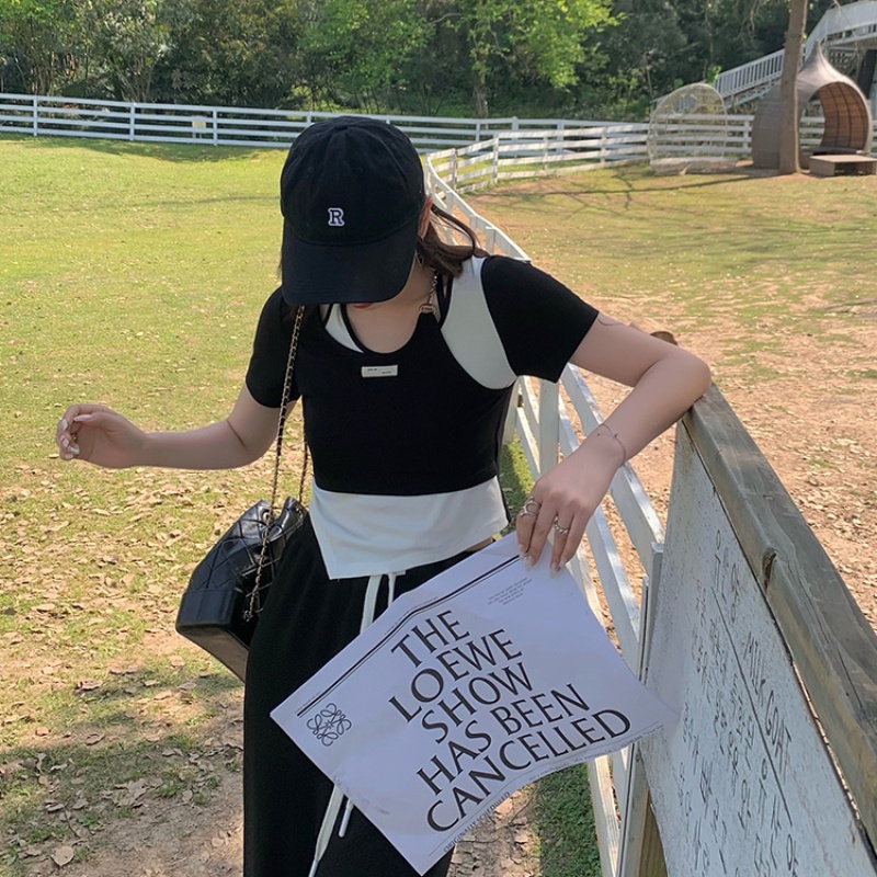 Áo kiểu COZOK tay ngắn cổ tròn dáng ôm thời trang dễ phối đồ