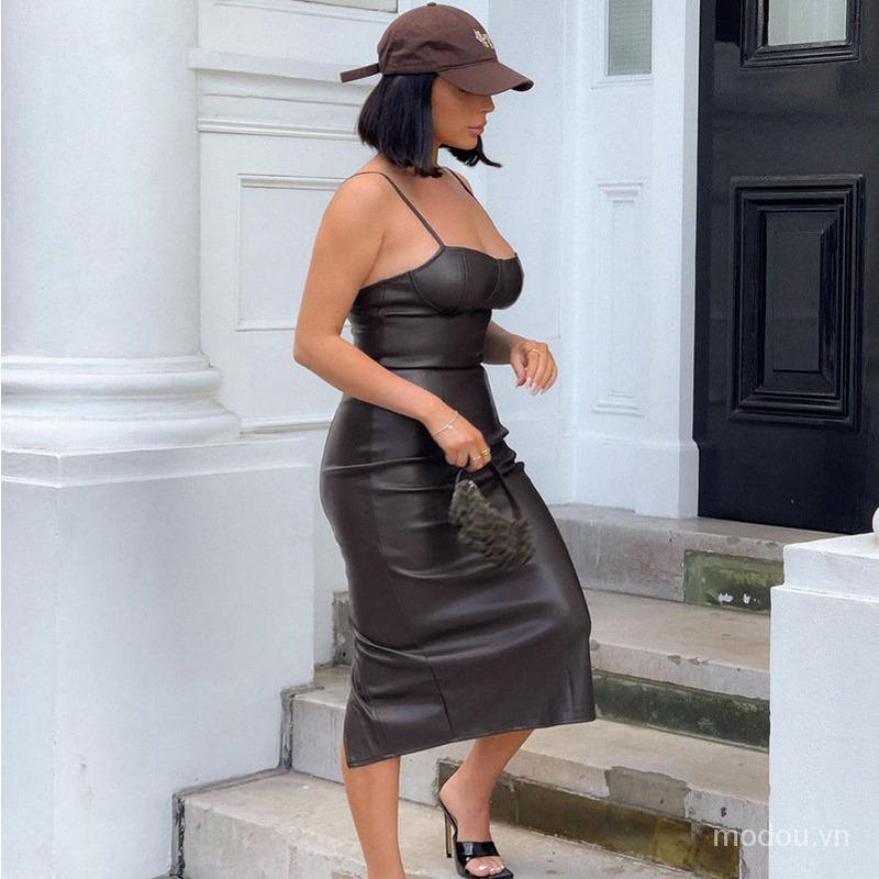 Đầm trễ vai xẻ tà màu trơn quyến rũ cho nữ