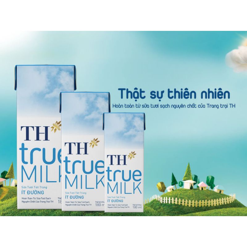 Thùng 24 hộp sữa tươi tiệt trùng TH true MILK 180ml ít đường date mới