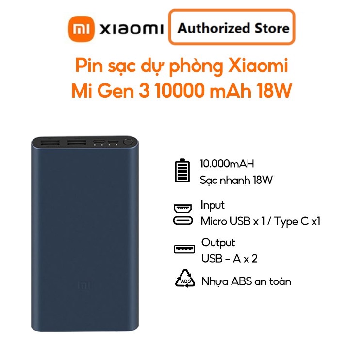 Pin sạc dự phòng Xiaomi Fast Charge Power Bank Gen 3 18W /10000mAh VXN4274GL