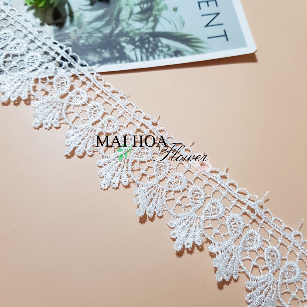 RC4 Cuộn ren trắng viền váy áo ren may đồ dài 13 mét rộng 5cm Maihoaflower