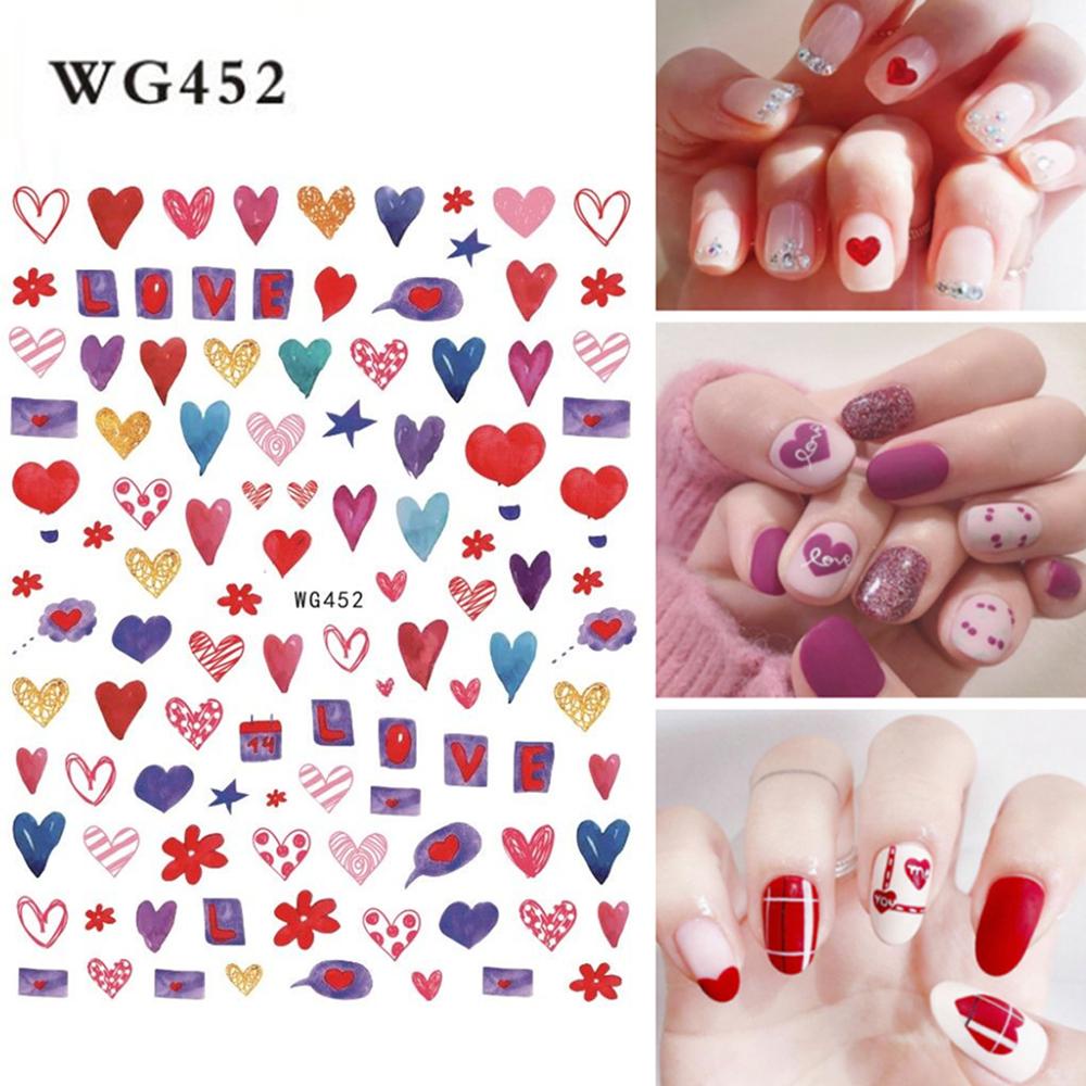 Miếng Dán Móng Tay Hình Trái Tim Gấu Graffiti Trái Tim Tình Yêu Ngày Valentines