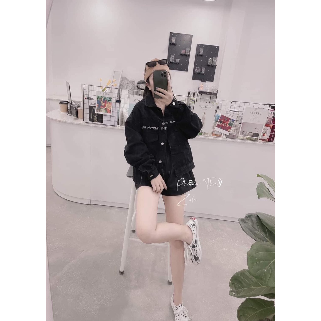 Áo khoác kaki nam nữ unisex TEXT ngang ngực form rộng đen basic, áo sơ mi kaki dài tay nữ thu đông Ulzzang streetwear