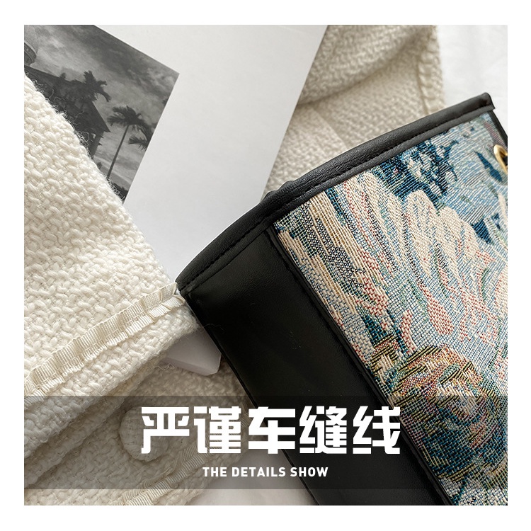 Túi đeo vai JASMIN NOIR vải canvas họa tiết hoa thiết kế vuông lớn hợp thời trang cho nữ
