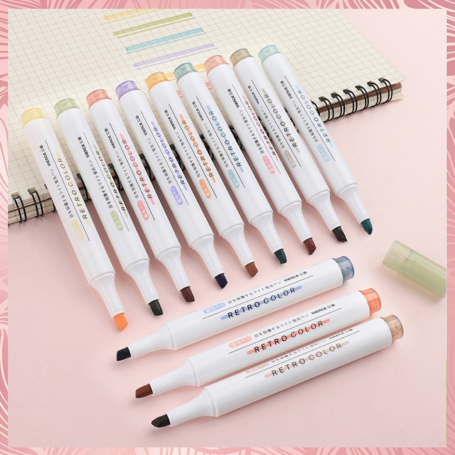 Bộ bút dạ quang 6 màu xinh xắn 2 đầu tiện dụng Pinkgirl phong cách hàn quốc