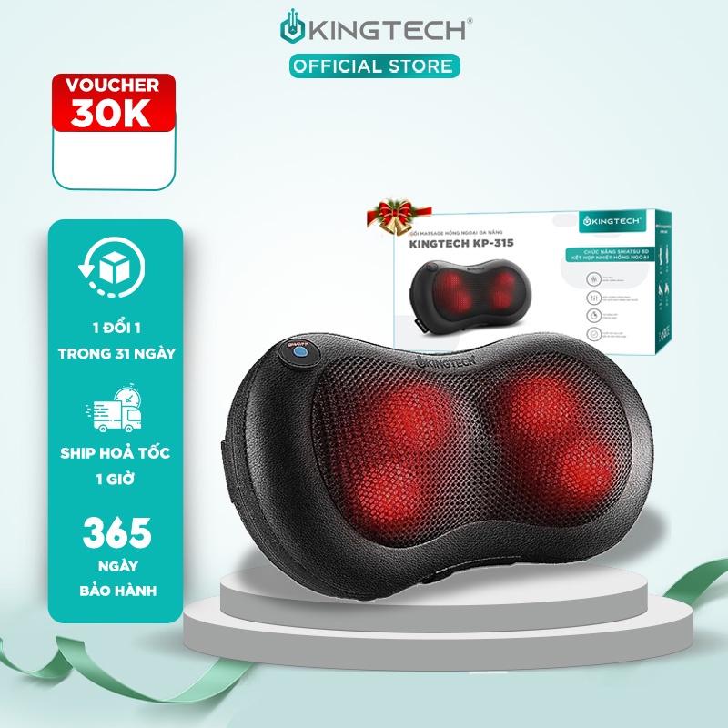 Gối Massage Nhiệt Hồng Ngoại KINGTECH KP-315 - 4 Bóng Xoay - Chuyên Sâu Cổ Vai Gáy, Thắt Lưng - Chính Hãng