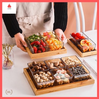 Khay mứt tết, Khay đựng bánh kẹo mứt tết Chất liệu Thủy Tinh Gỗ Tre Cao Cấp 6 Ngăn