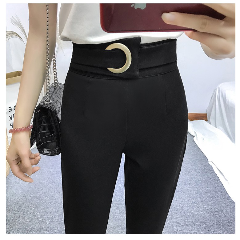 <QUÁ HOT> Quần Tây Baggy Khoen Tròn Lưng Thun Đen