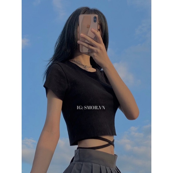 [ẢNH THẬT ĐỘC QUYỀN SMOR.VN] Áo croptop tay ngắn, đan dây eo | BigBuy360 - bigbuy360.vn