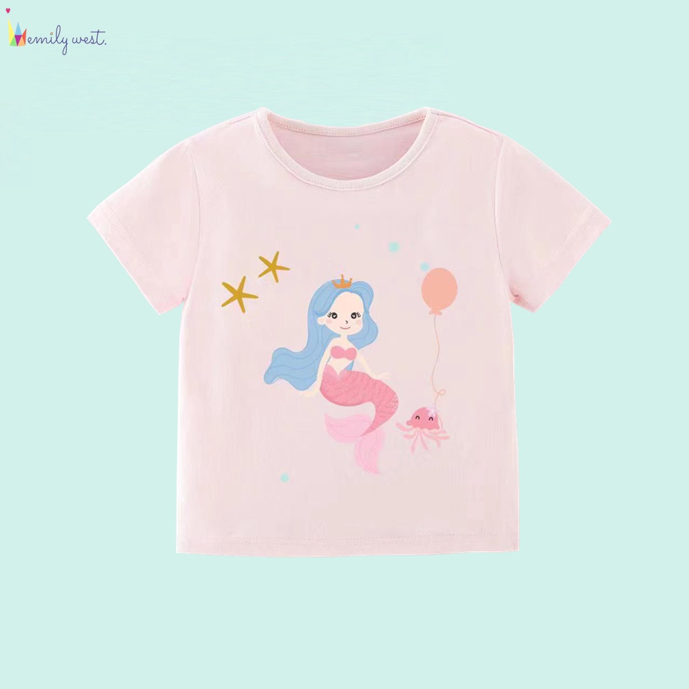 Áo Thun Cotton Cổ Tròn Tay Ngắn In Hoạt Hình Dành Cho Bé Gái