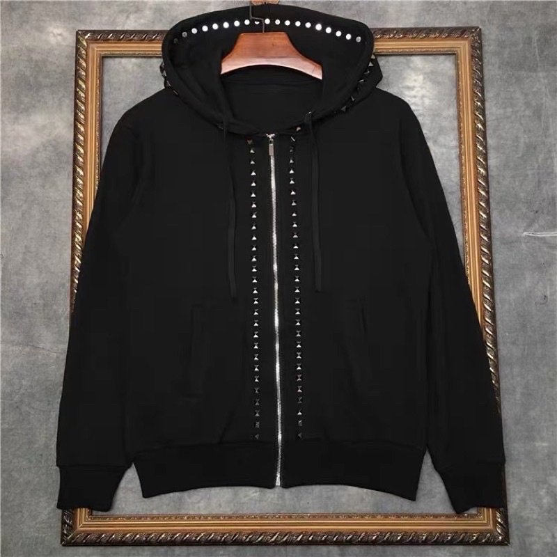 Áo Khoác Nỉ nam Đính Đinh Siêu Chất, Áo Hoodie Zip Đính Đá Cá tính Unisex