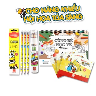 Combo "Hội họa tỏa sáng" Hồng Hà | Bao gồm Vở vẽ, bút chì, mà sáp và màu chì cho bé thỏa đam mê sáng tạo