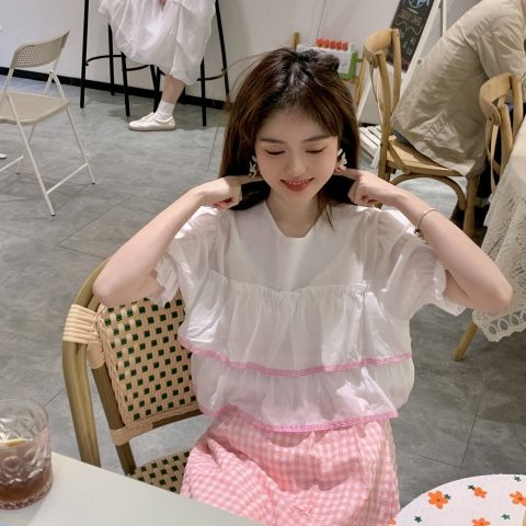 Áo Chiffon Xếp Tầng Cổ Vuông Xinh Xắn Thời Trang Mùa Hè Cho Nữ