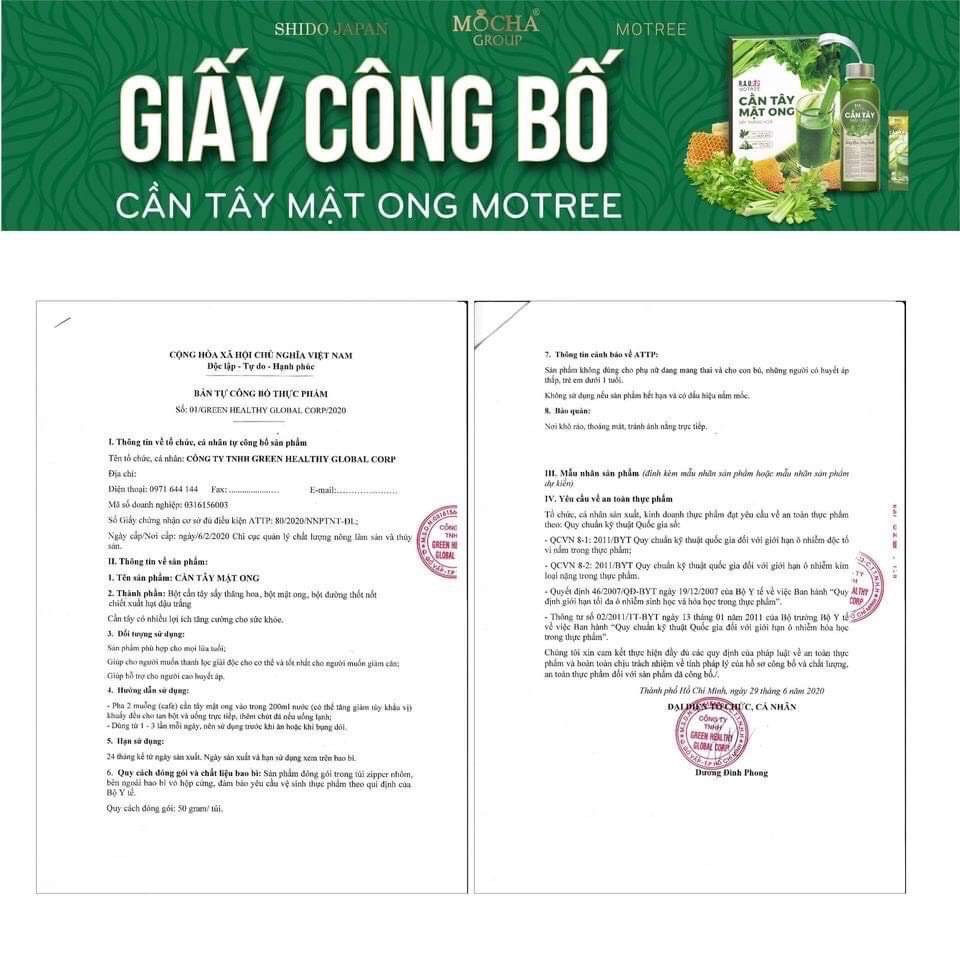 [CHÍNH HÃNG] Bột cần tây, cần tây Mật Ong Motree, hộp 14 gói, giúp giảm cân, dáng đẹp, thanh lọc cơ thể