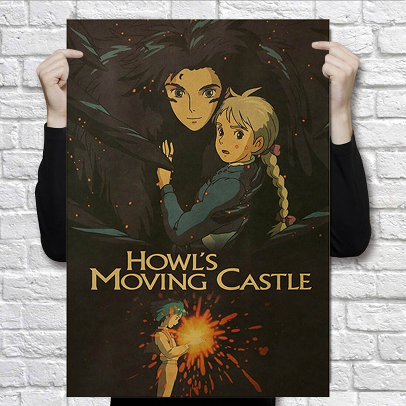 Poster trang trí tường phòng trẻ em hình hoạt hình Howl's Moving Castle retro