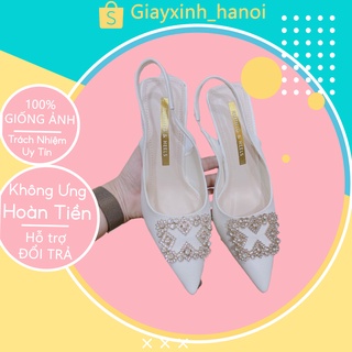 Giày cao gót bít mũi nữ 7p mũi nhọn khoá vuông, giày Guốc nữ gót nhọn dáng sandal slingback thời trang công sở