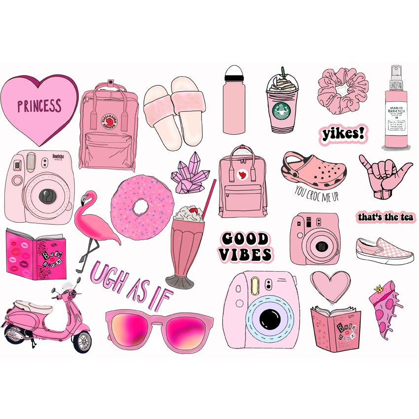 Sticker pink màu hồng trang trí vali, mũ bảo hiểm, guitar, ukelele, laptop, macbook, điện thoại… ảnh dán màu hồng