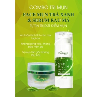 Kem face mụn trà xanh + serum chấm mụn rau má ncollagen - giảm mụn sáng da