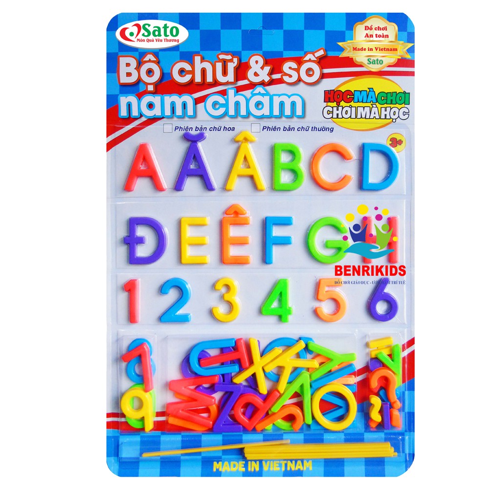 Đồ Chơi Giáo Dục,Vỉ Chữ Cái Nam Châm In Hoa Kèm Số Và Que Tính Sato Hàng Việt Nam An Toàn