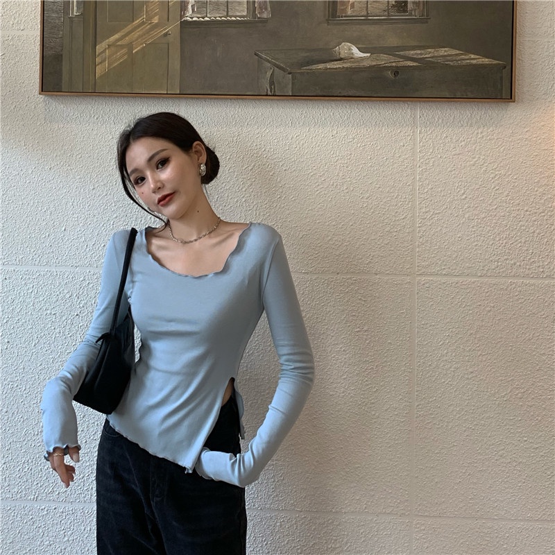 DUNEA Áo Thun Dệt Kim Tay Dài Co Giãn Tốt Thiết Kế Trẻ Trung Cho Nữ