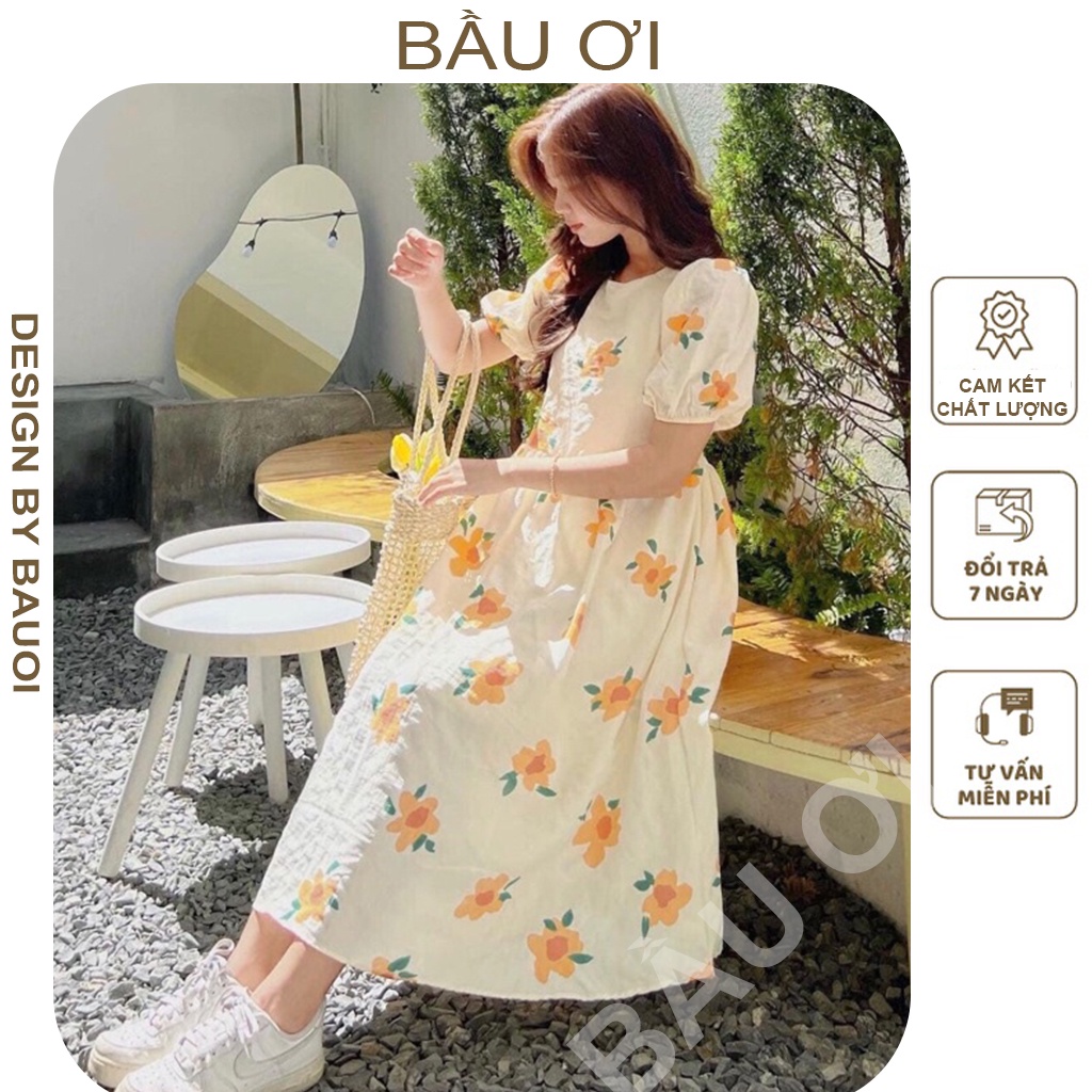 [BAUOII V46] VÁY BẦU CÔNG SỞ BABY DOLL HOA CAM - ĐẦM BẦU MÙA HÈ CHẤT MỀM MÁT XINH XẮN MẶC ĐI LÀM ĐI CHƠI ĐỀU ĐẸP