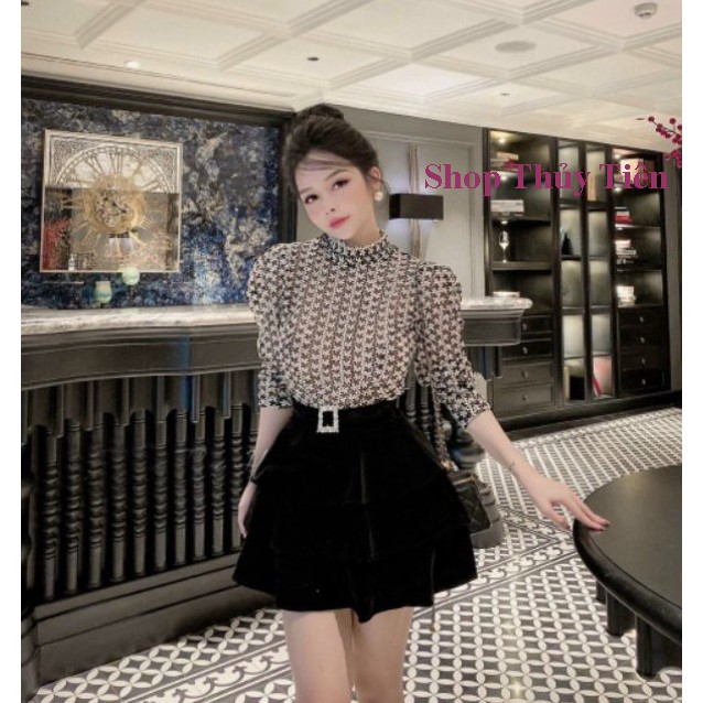 Chân váy nhung tầng siêu hot ( Chân váy sang trọng màu đen)