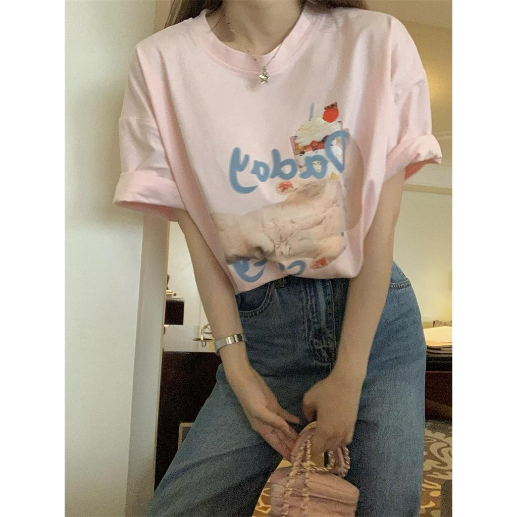 Áo Thun Cotton Tay Ngắn In Hình Mèo Dễ Thương Phong Cách Thời Trang Mới 61461