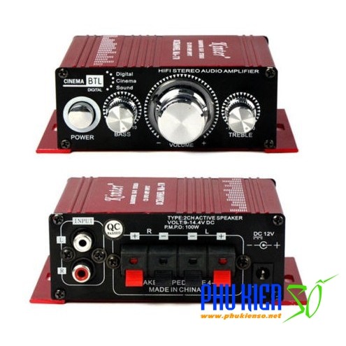 Amply xe hơi Kinter MA-170 2.0 stereo công suất 100W, Dùng nguồn 12v, Có điều chỉnh Treble, Bass