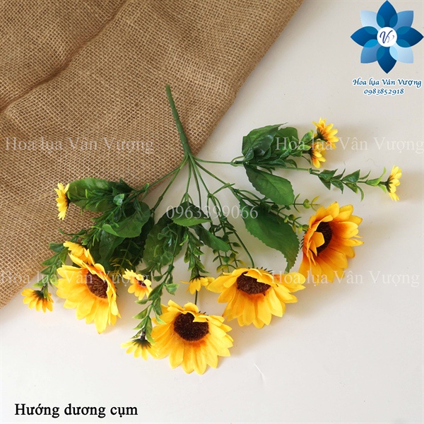 Hoa Giả  Hoa Hướng Dương Chùm 4 Bông, Cụm Hoa Hướng Dương Dài 30cm