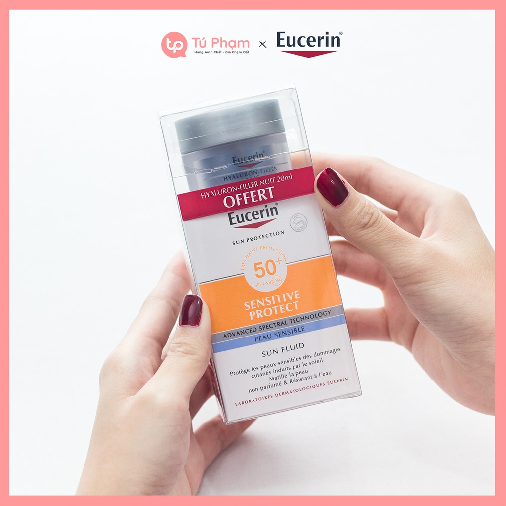 Set Kem Chống Nắng Eucerin Sun Fluid Sensitive Protect 50ml Tặng Kem Dưỡng Chống Lão Hóa Ban Đêm Eucerin 20ml