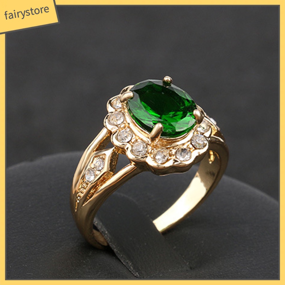 Nhẫn Hợp Kim Đính Đá Ngọc Lục Bảo Phong Cách Cổ Điển