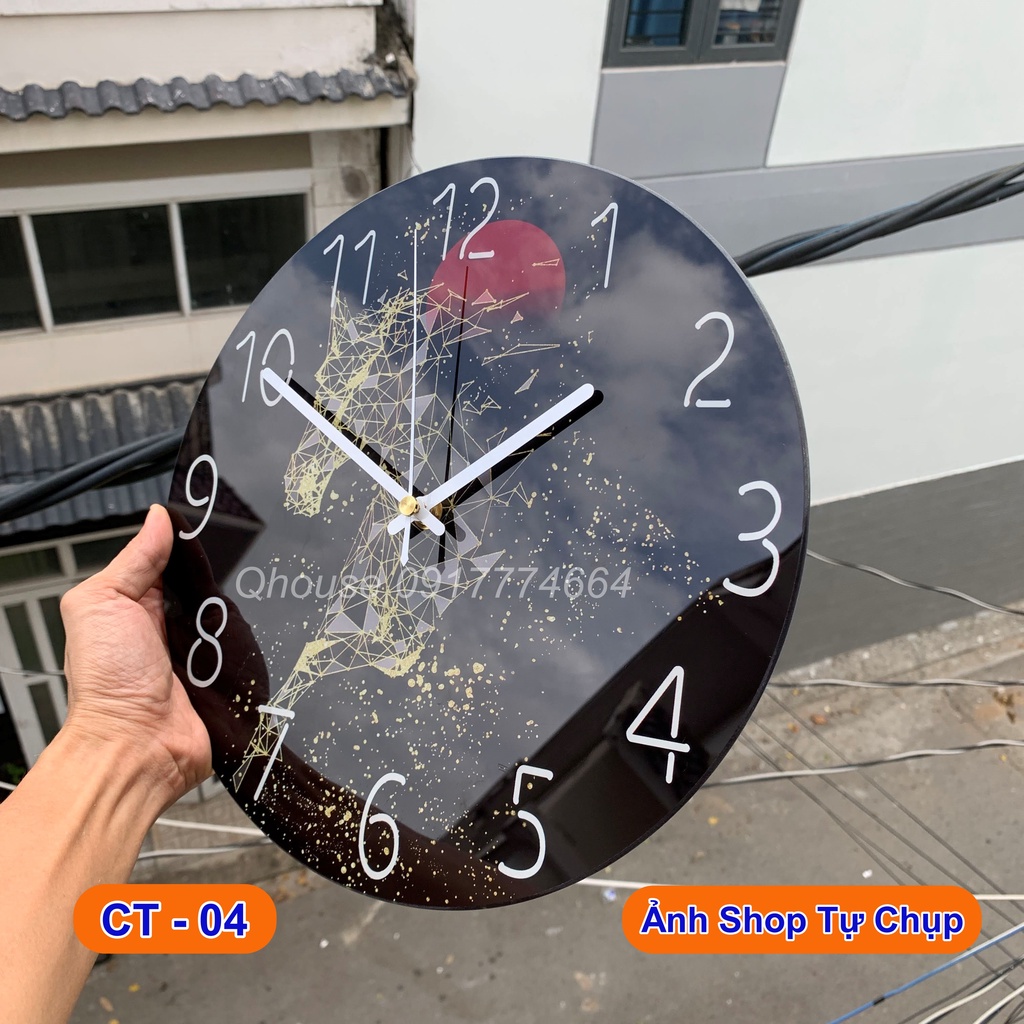 Đồng hồ treo tường đẹp, Đồng hồ trang trí decor cao cấp Qhouse máy kim trôi kính cường lực nguyên tấm