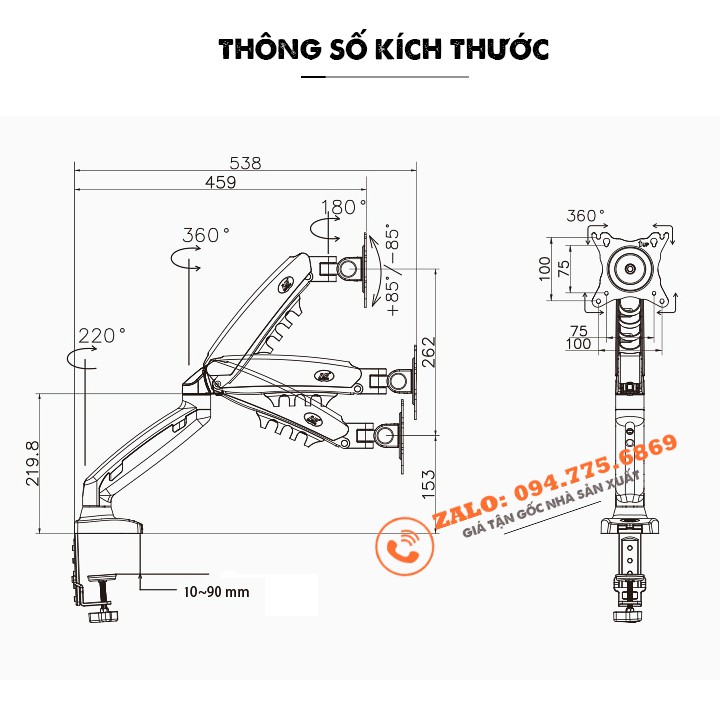 Giá Treo Màn Hình Máy Tính NB F80 17 - 30 Inch - Giá Đỡ Màn Hình F80 Máy Tính Gắn Bàn