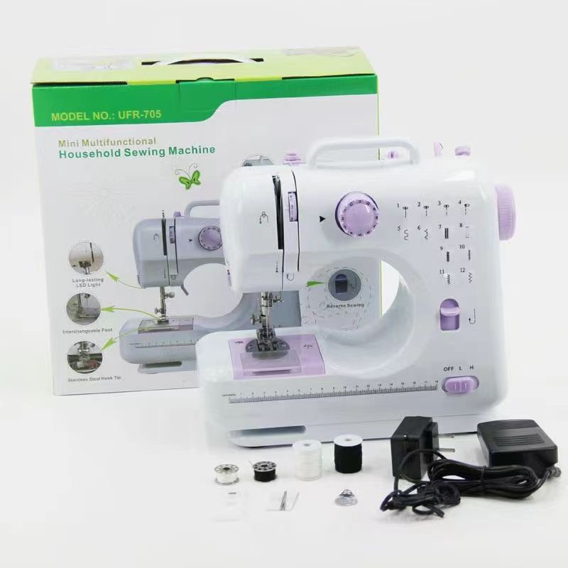 Máy May Mini Gia Đình UFR 705 12 Đường May, Có Vắt Sổ, May Được Vải Thun Kèm Chân Vịt FAMAHA BẢO HÀNH 6 THÁNG