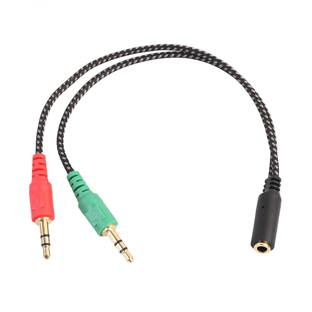 Cáp chia tai nghe và mic  jack 3.5 1 ra 2 cáp dài 30cm dây dù bện nilong từ máy tính lên tai nghe headphone