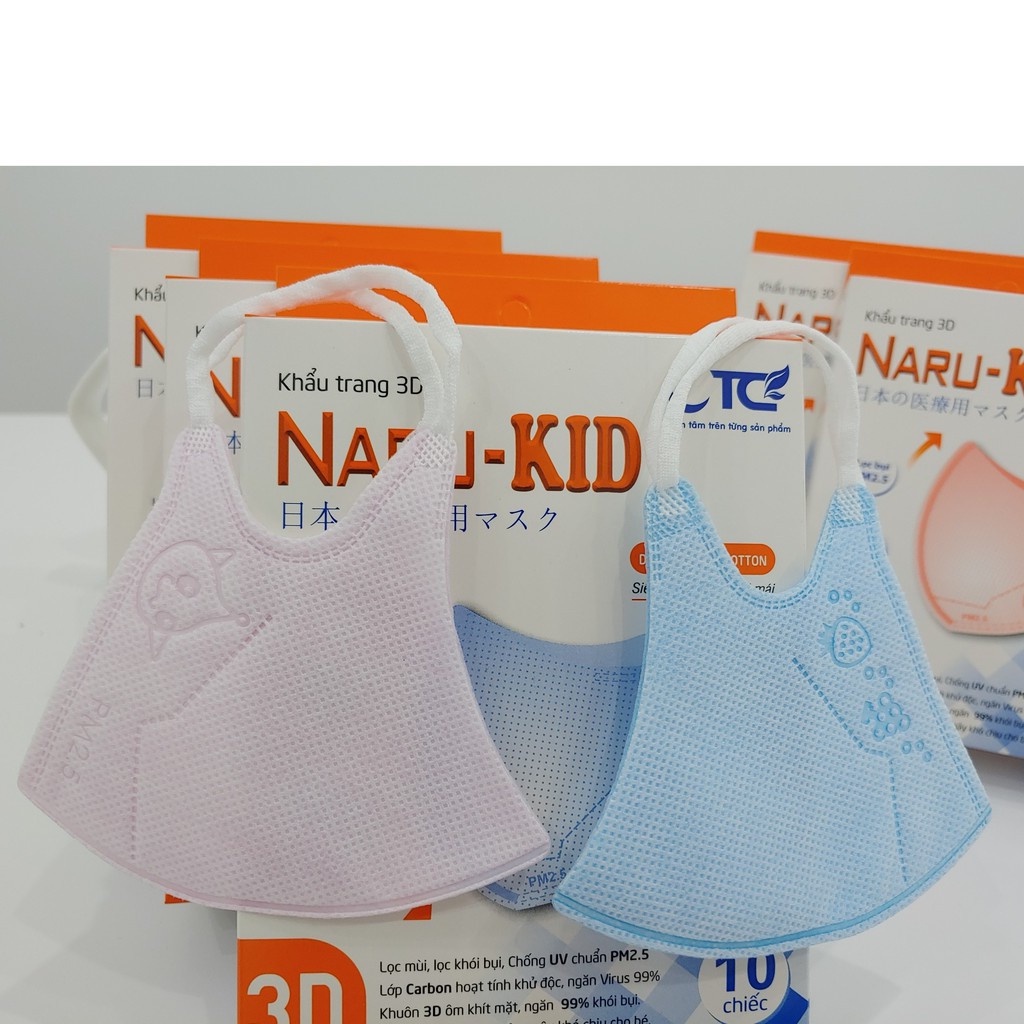 Khẩu trang Naru 3D mask, khẩu trang 4 lớp cho bé kháng khuẩn ôm khít mặt - T2K Max