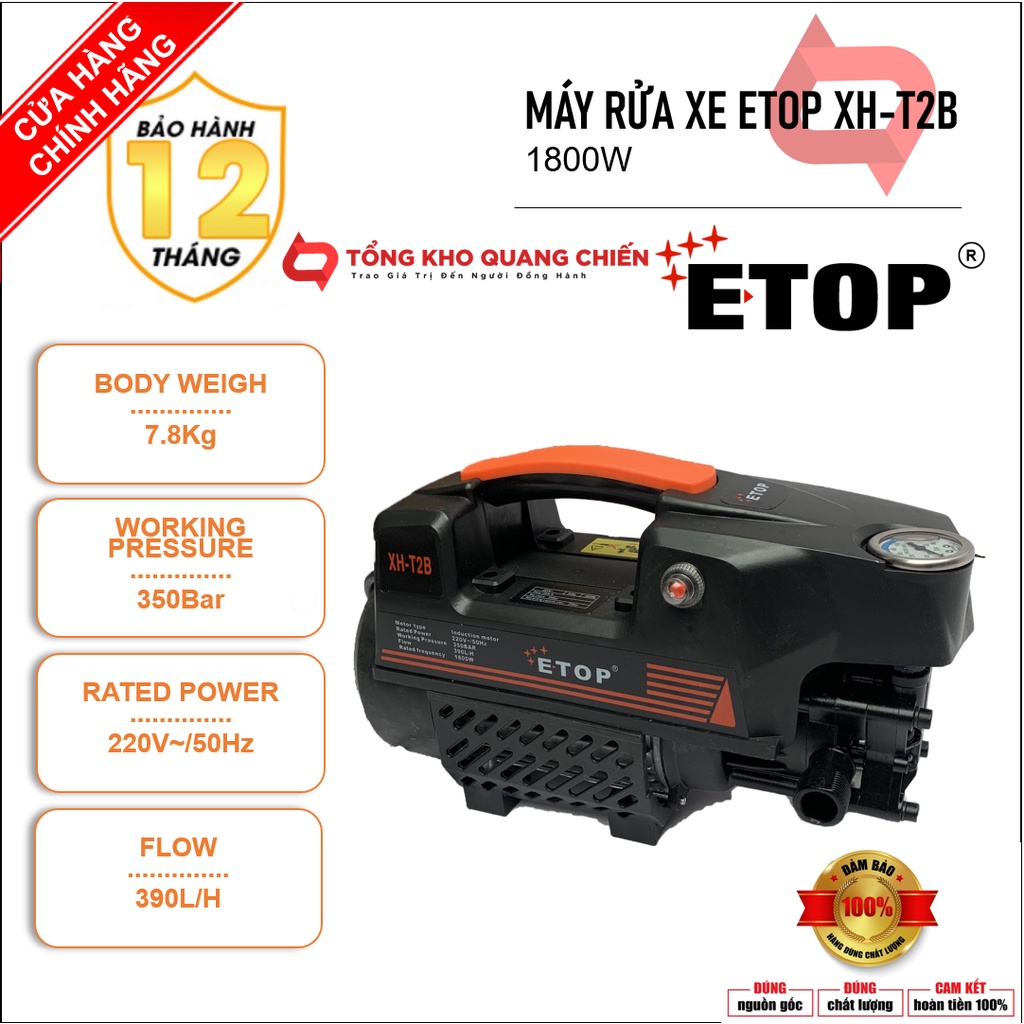 Máy Rửa Xe | Máy Rửa Xe Cao Áp Thái Lan ETOP | XH-T2B 1800W Có RơLe Tự Ngắt + Van Xả Khí |.