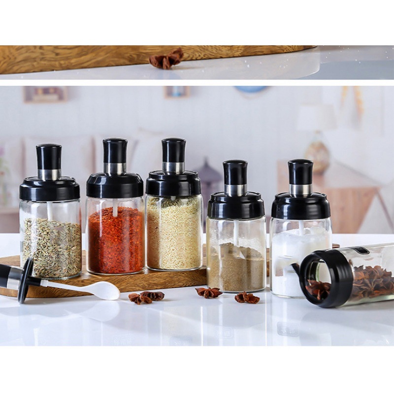 Combo 5 Hủ đựng gia vị thủy tinh kèm muỗng thông minh siêu tiện lợi