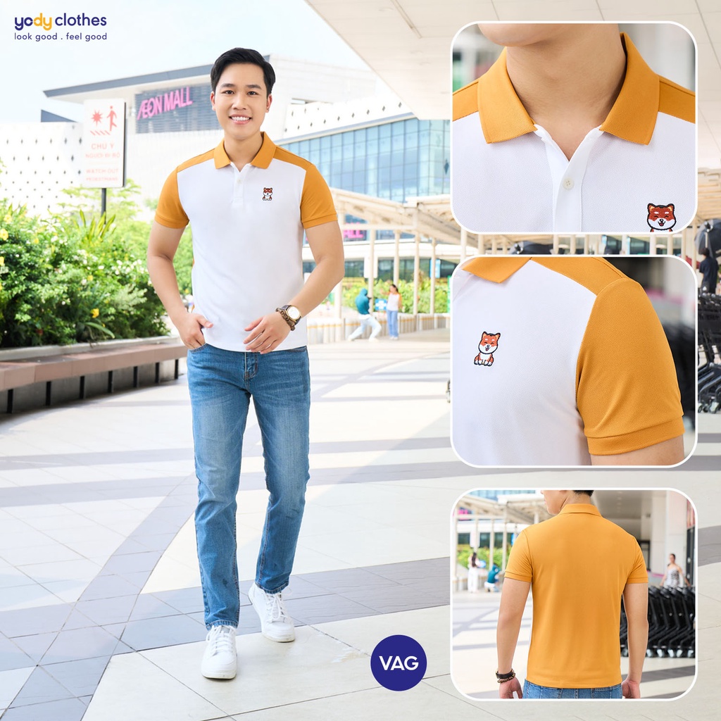 Áo polo cafe thêu chó YODY thoáng mát khử mùi khô nhanh thân thiện môi trường APM5329