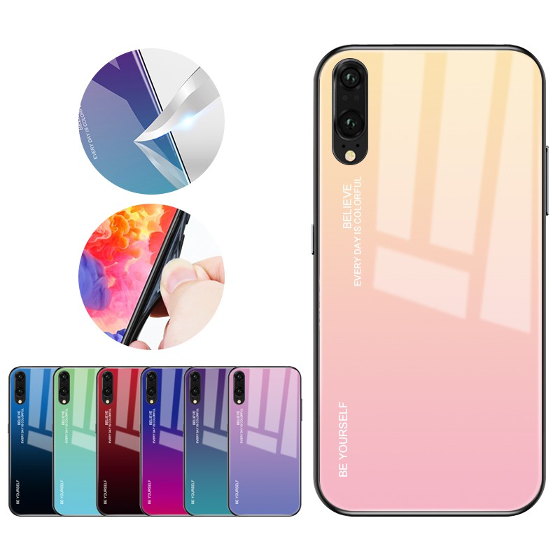 Ốp lưng cường lực phối 2 màu cá tính cho Huawei P20 Pro Mate10 Lite Nova 3i 3E 2i