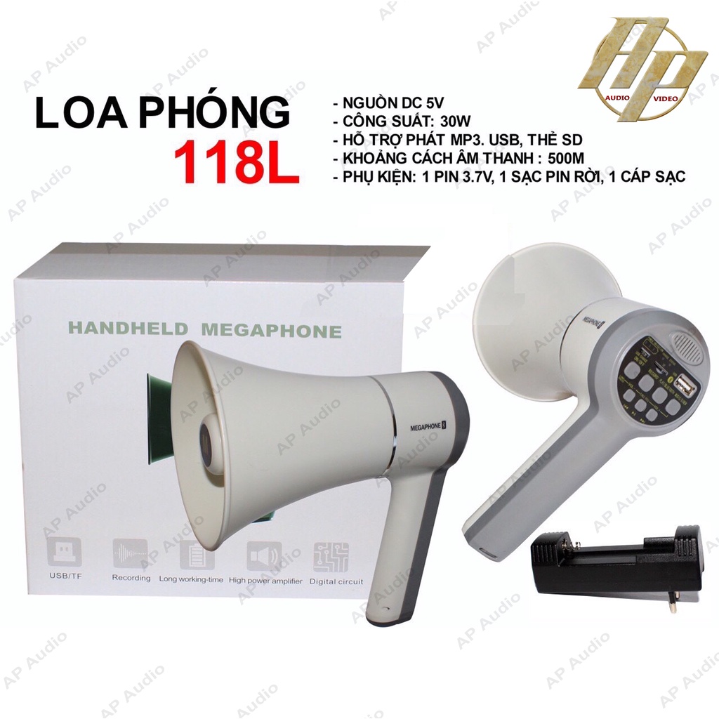 Loa Phóng cầm taycông suất lớn 30W Megaphone 118L có ghi âm phát lại