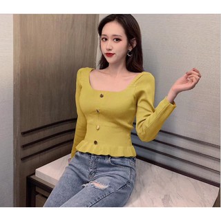 [Siêu Hot] Áo len nữ cổ vuông chất len mịn