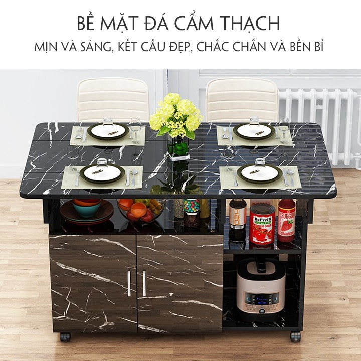 Bàn ăn gấp gọn có bánh xe, Bộ bàn ăn thông minh mở rộng cho 4 đến 6 người ăn kích thước D120 x R70 x C75 – H108 | BigBuy360 - bigbuy360.vn