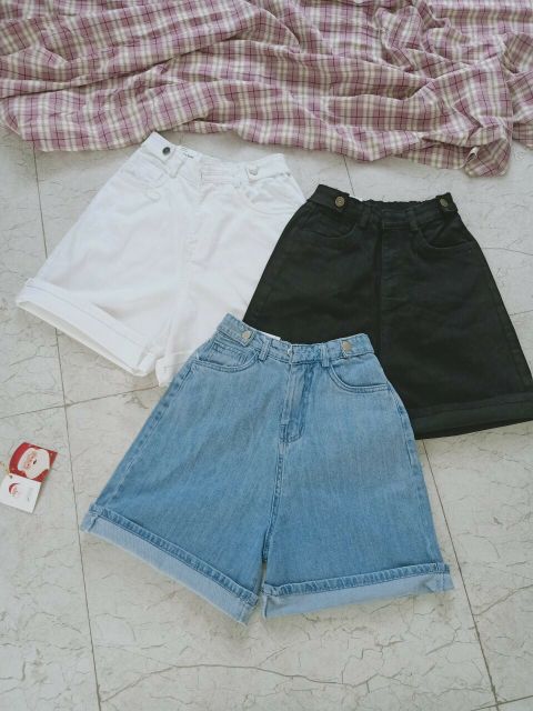 Lenkapas - Short jeans nút lưng ba màu như hình chụp (ảnh thật)