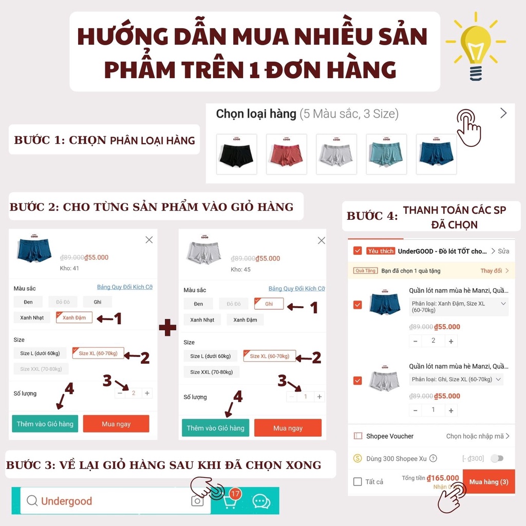 [Thanh lý lẻ size] Quần lót Boxer nam mùa hè vải Cotton tinh khiết, Quần sịp đùi thời trang 2021/ UnderGOOD