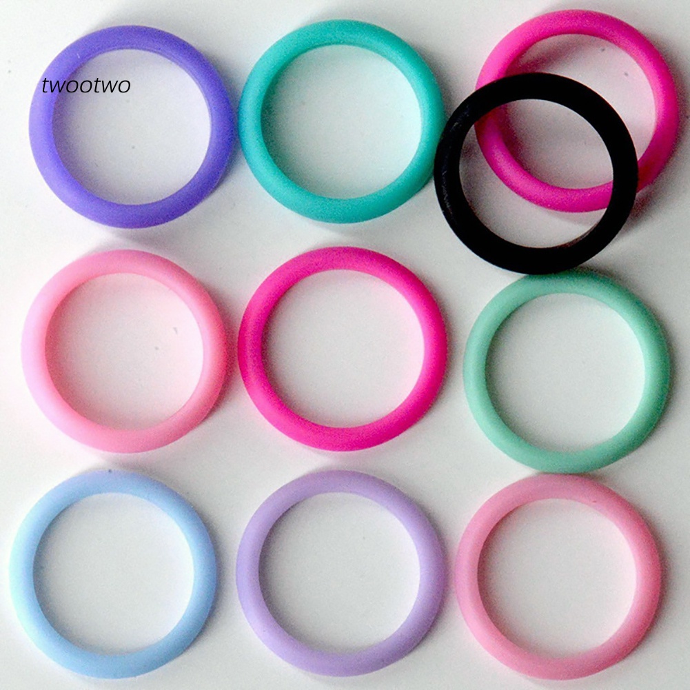 Set 10 Nhẫn Silicone Màu Trơn Đơn Giản Thời Trang