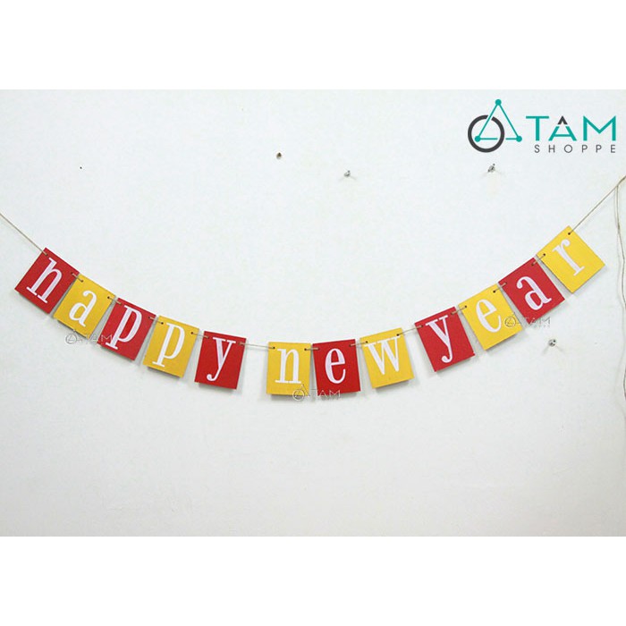 [VẼ TAY] Dây treo chữ Happy New Year bằng gỗ số 07